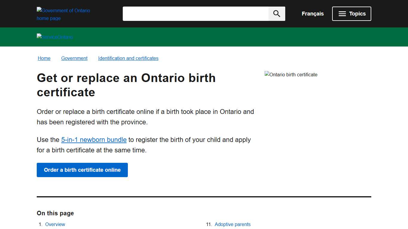 Get or replace an Ontario birth certificate ontario.ca